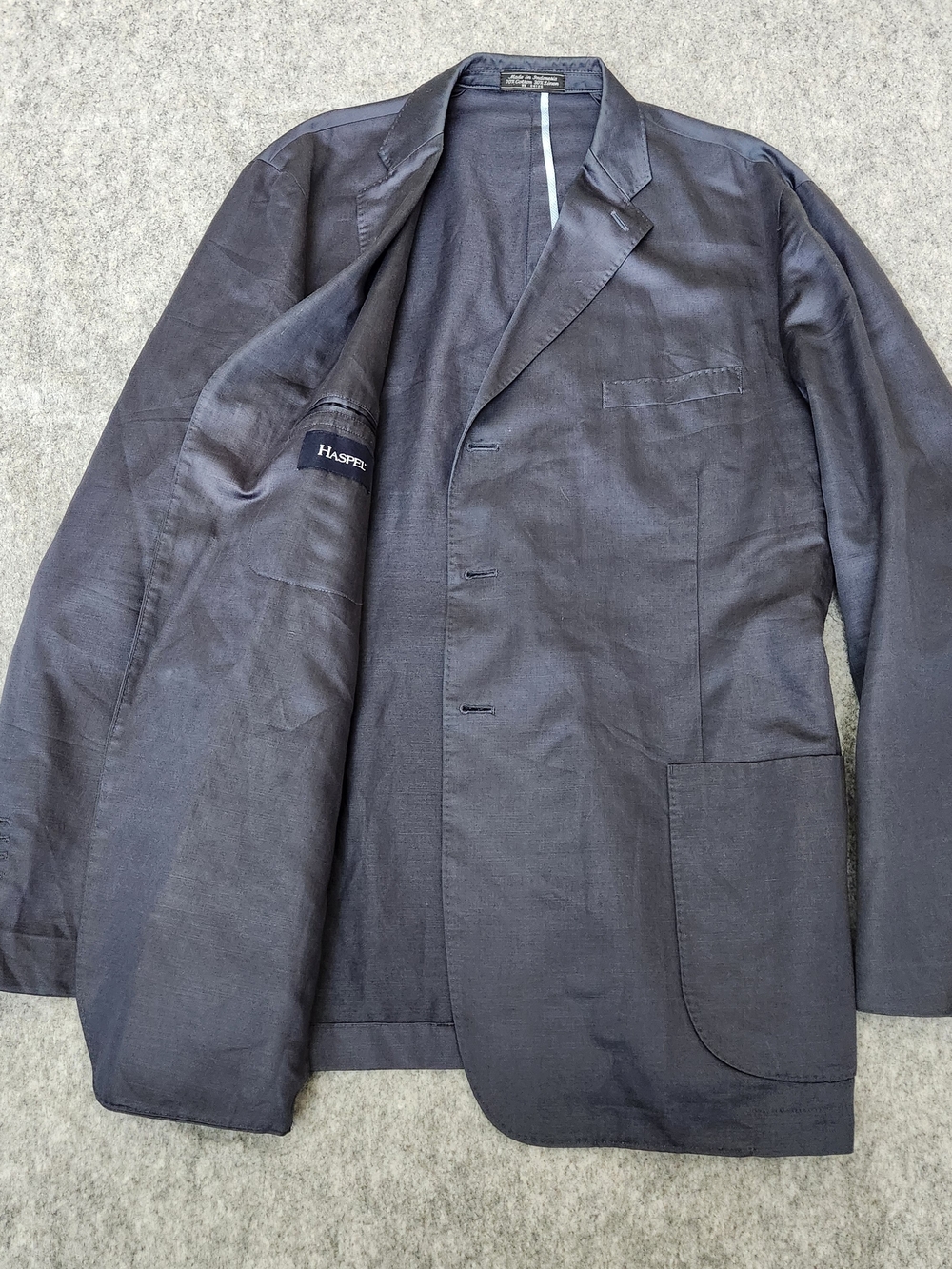 Haspel Chad Linen Blend Blazer Jacket Men's XLT Navy Blue Unlined Double Vented